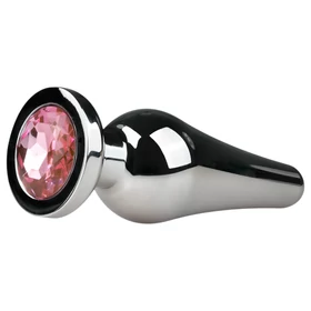 Easytoys Metal No.11 - pink köves kúp anál plug (ezüst, 3,5 cm)