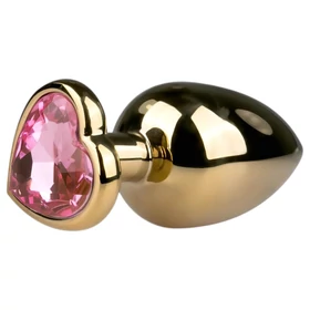 Easytoys Metal No.8 - anál plug szíves talppal (arany-pink, 3,5 cm)