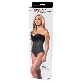Amorable - nyomott mintás fűző és tanga (fekete)
