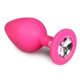 Easytoys Diamond - fehér köves anál plug (közepes, pink)