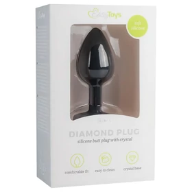 Easytoys Diamond - fehér köves anál plug (kicsi, fekete)