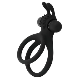 Easytoys Share Ring - vibrációs pénisz- és heregyűrű (fekete)