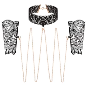 Rosy Gold - nyakörv és csukló bilincs (fekete)