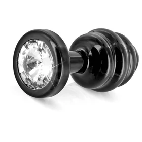 DIOGOL Anni - bordázott butt plug - fekete - (3 cm)