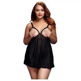 BACI Plus Size - nyitott, pöttyös babydoll (fekete, XL-XXL)