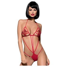 Obsessive Luiza - tulipános, pántos body (piros, S/M)