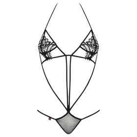 Obsessive Luiza - tulipános, pántos body (fekete, S/M)