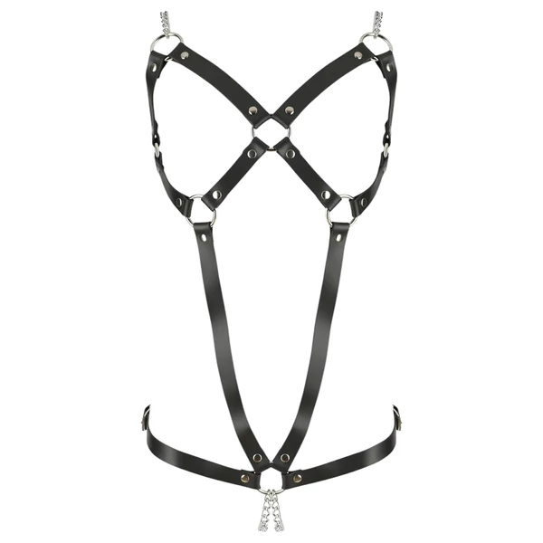 ZADO - láncos bőr testhám body - fekete (S-L)