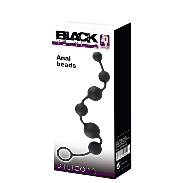 Black Velvets - 7 gyöngyös anal beads kihúzó gyűrűvel (fekete)