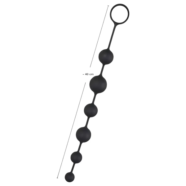Black Velvets - 7 gyöngyös anal beads kihúzó gyűrűvel (fekete)