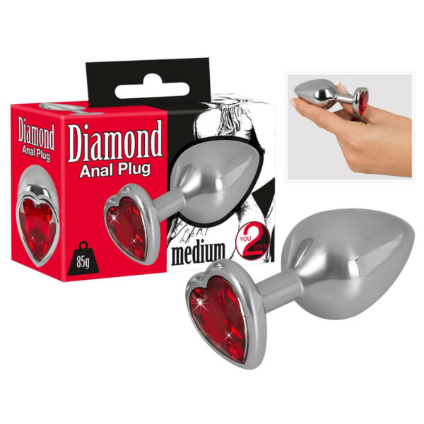 You2Toys - Diamond - 85g-os alumínium anál dildó (ezüst-piros)