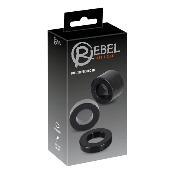 Rebel Ball - pénisz- heregyűrű és nyújtó szett - (fekete)