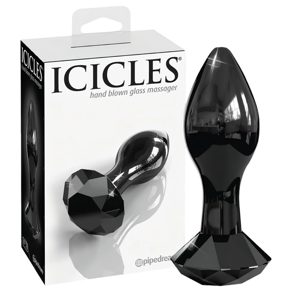 Icicles No. 78 - kúpos üveg anál dildó (fekete)