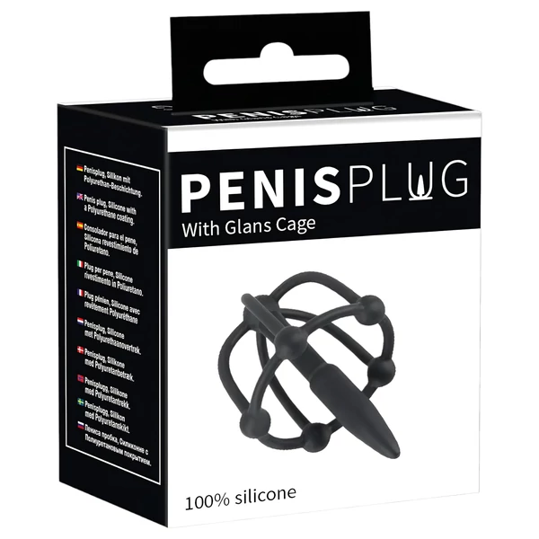 Penisplug - szilikon makk ketrec dilátorral (fekete)