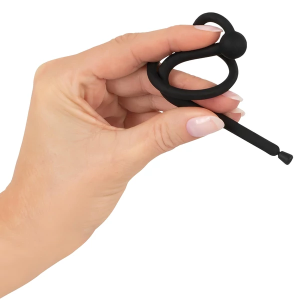 Penisplug - szilikon dilátor makkgyűrűvel (0,6 mm, fekete)