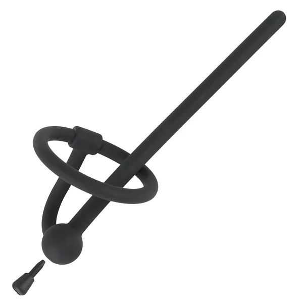 Penisplug - szilikon dilátor makkgyűrűvel (0,6 mm, fekete)