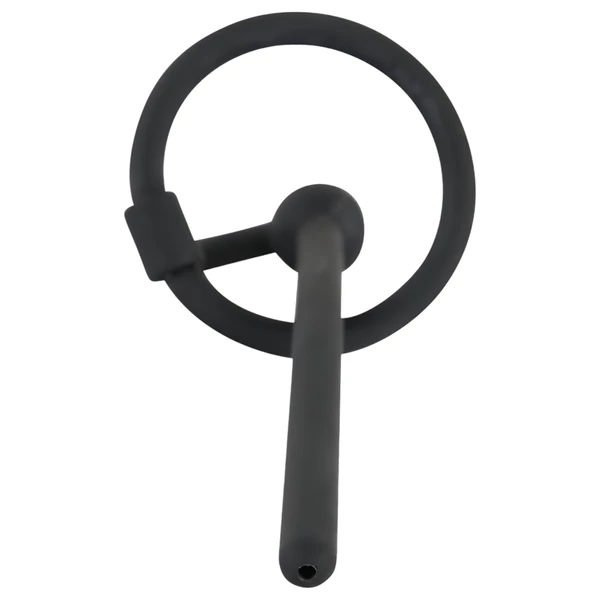 Penisplug - szilikon dilátor makkgyűrűvel (0,6 mm, fekete)