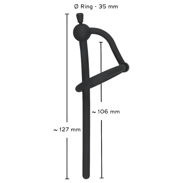 Penisplug - szilikon dilátor makkgyűrűvel (0,6 mm, fekete)