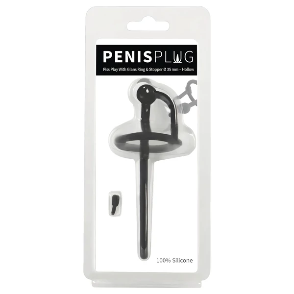 Penisplug - szilikon dilátor makkgyűrűvel (0,6 mm, fekete)