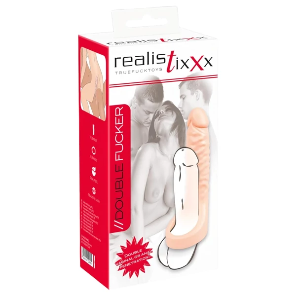 realistixxx Double F - élethű dildó péniszgyűrűvel (natúr)
