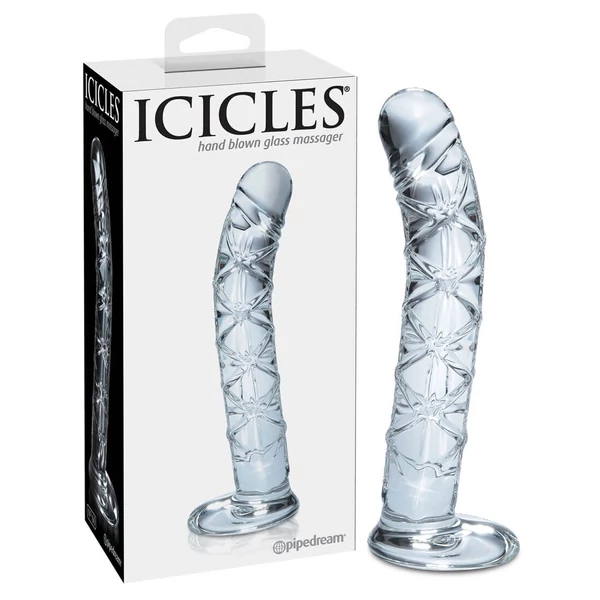 Icicles No. 60 - hálós, péniszes üveg dildó (áttetsző)