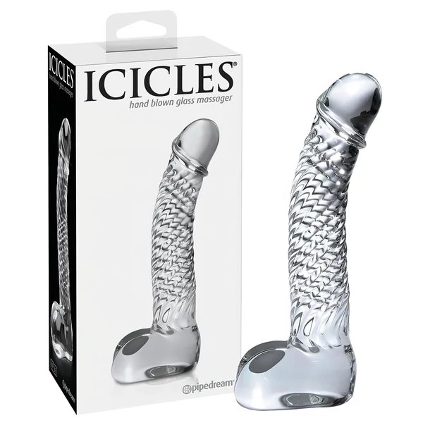 Icicles No. 61 - herés, péniszes üveg dildó (áttetsző)