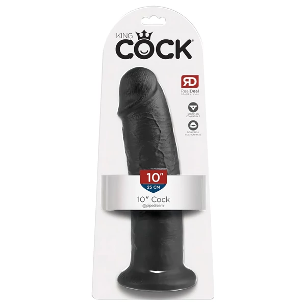 King Cock 10 - tapadókorongos dildó (25 cm, fekete)