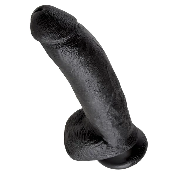 King Cock 9 - nagy tapadókorongos, herés dildó (23 cm, fekete)