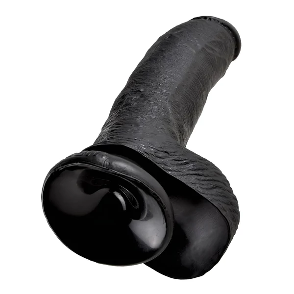 King Cock 9 - nagy tapadókorongos, herés dildó (23 cm, fekete)