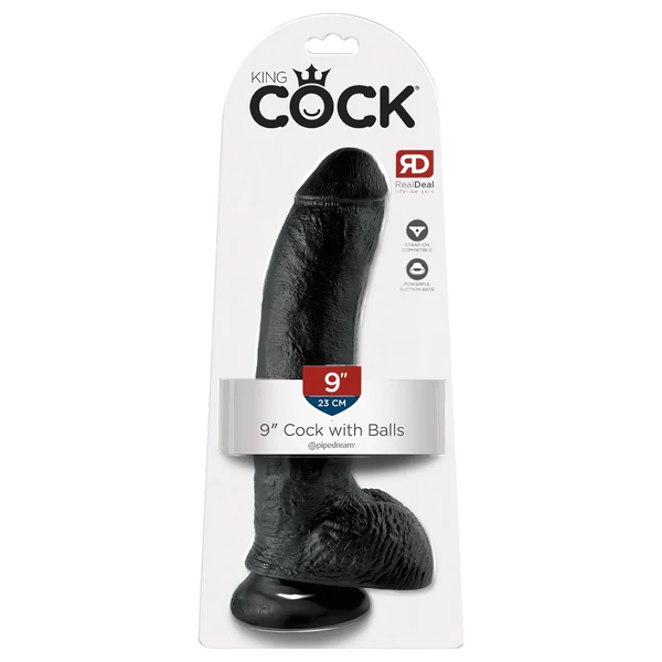 King Cock 9 - nagy tapadókorongos, herés dildó (23 cm, fekete)