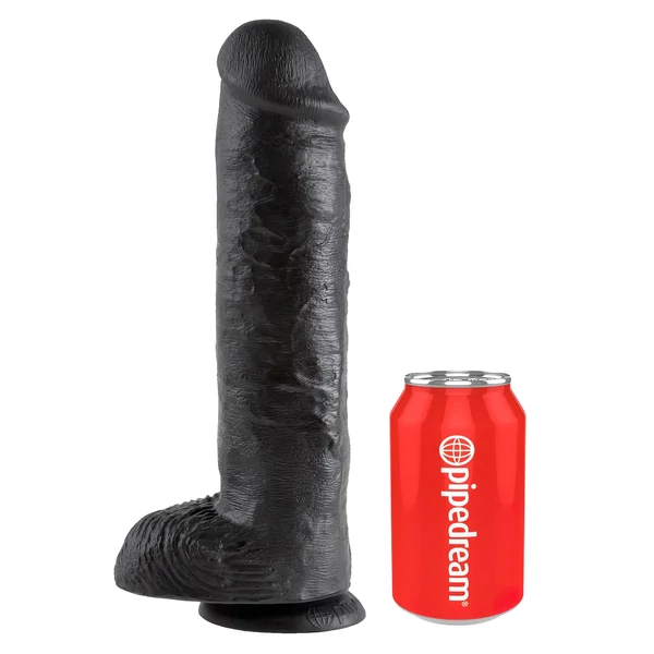 King Cock 11 - nagy tapadókorongos, herés dildó (28 cm, fekete)