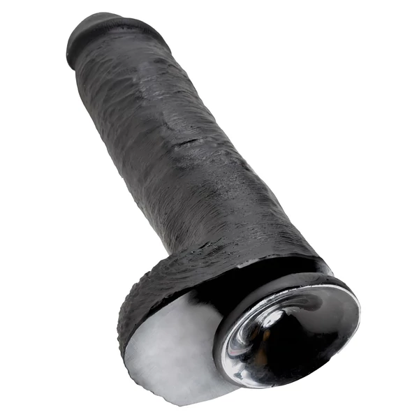 King Cock 11 - nagy tapadókorongos, herés dildó (28 cm, fekete)