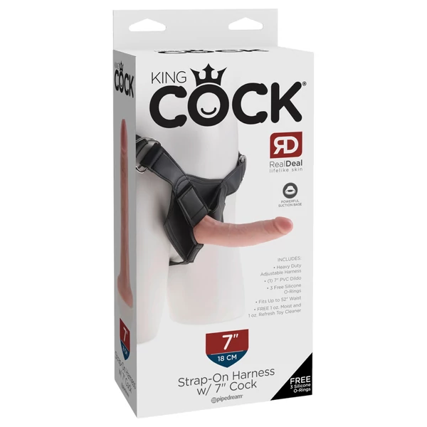 King Cock 7 - felcsatolható dildó hámmal (fekete)