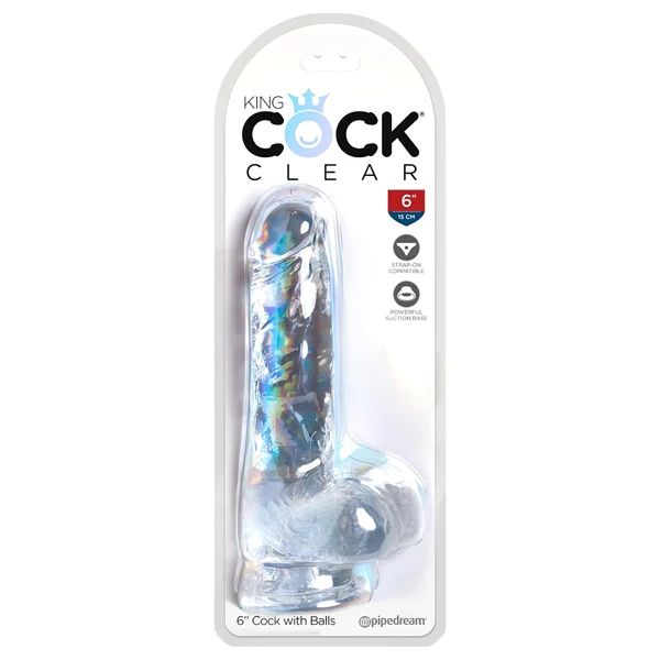 King Cock Clear 6 - tapadókorongos, herés kis dildó (15 cm)