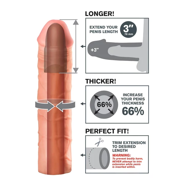 X-TENSION Mega 3 - élethű péniszköpeny (22,8 cm) - natúr
