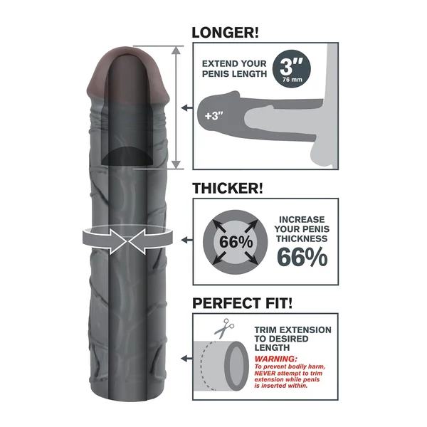 Pipedream - X-TENSION Mega 3 - élethű péniszköpeny (22,8 cm, fekete)