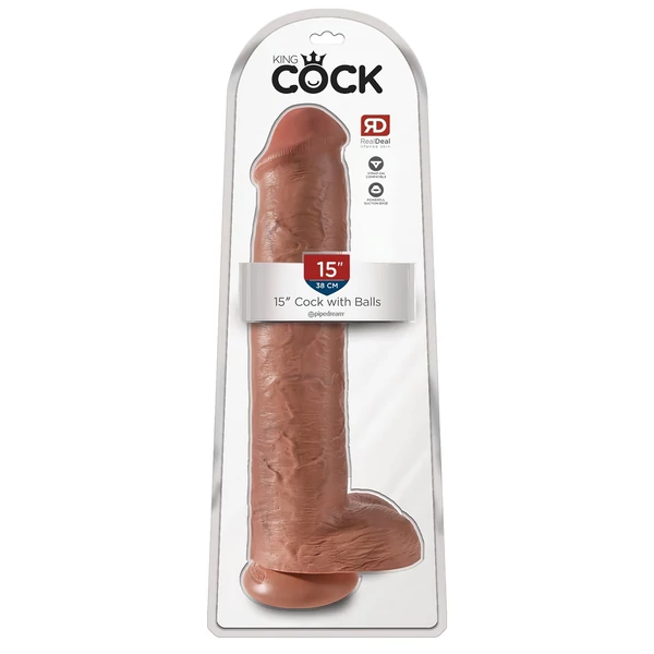 King Cock 15 - tapadótalpas, herés, óriás dildó (38cm) - sötét natúr