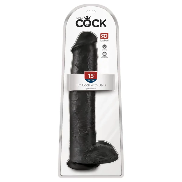 King Cock 15 - tapadókorongos, herés dildó (38 cm, fekete)