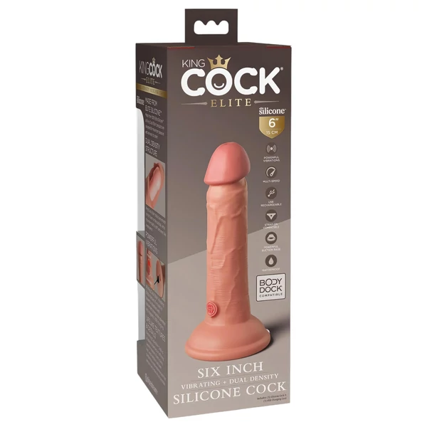 King Cock Elite 6 - tapadókorongos vibrátor (15 cm, natúr)