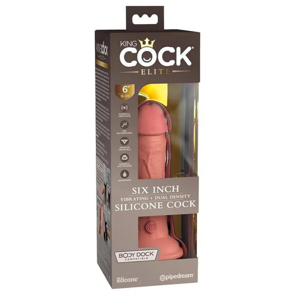 King Cock Elite 6 - tapadókorongos vibrátor (15 cm, natúr)
