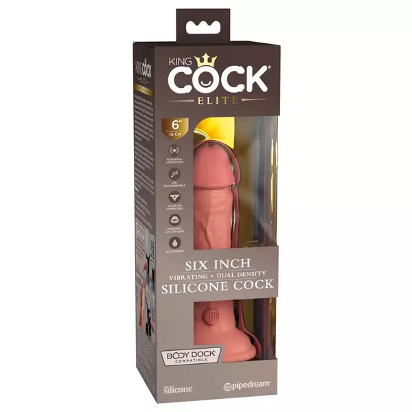 King Cock Elite 6 - tapadótalpas, élethű vibrátor 15cm (sötét natúr)