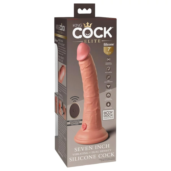 King Cock Elite 7 - tapadókorongos, rádiós vibrátor 18 cm (natúr)