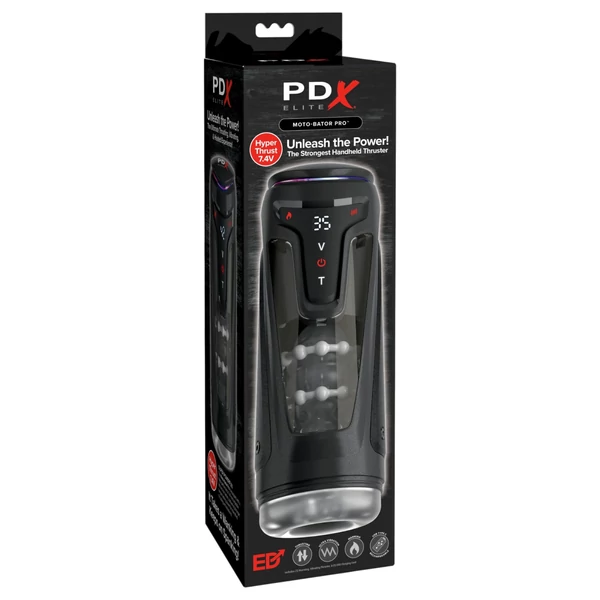 PDX Elite Moto-Bator Pro - gyöngyös, melegítős lökő maszturbátor (fekete)