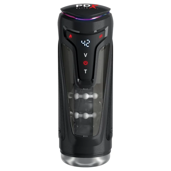 PDX Elite Moto-Bator Pro - gyöngyös, melegítős lökő maszturbátor (fekete)