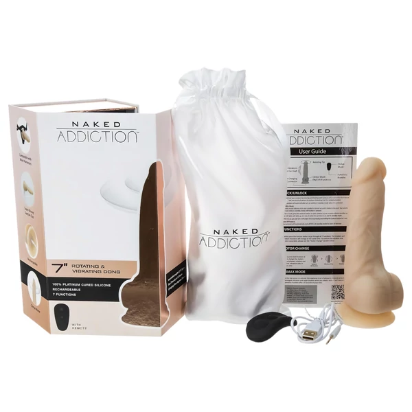 Naked Addiction Rotating 7 - forgófejes vibrátor (18 cm) - natúr