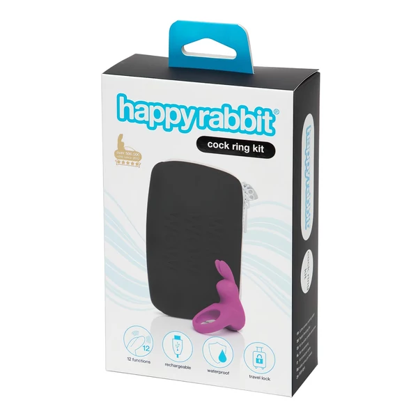 Happyrabbit Cock Kit - vibrációs péniszgyűrű tárolótáskával (lila)