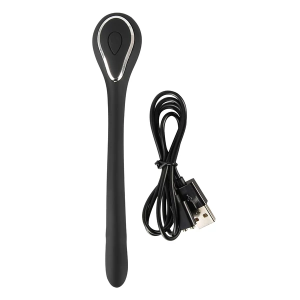 Penis Plug Dilator - akkus, vibrációs dilátor (1 cm, fekete)