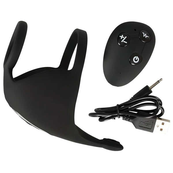 Rebel - akkus, péniszgyűrű és here vibrátor (fekete)