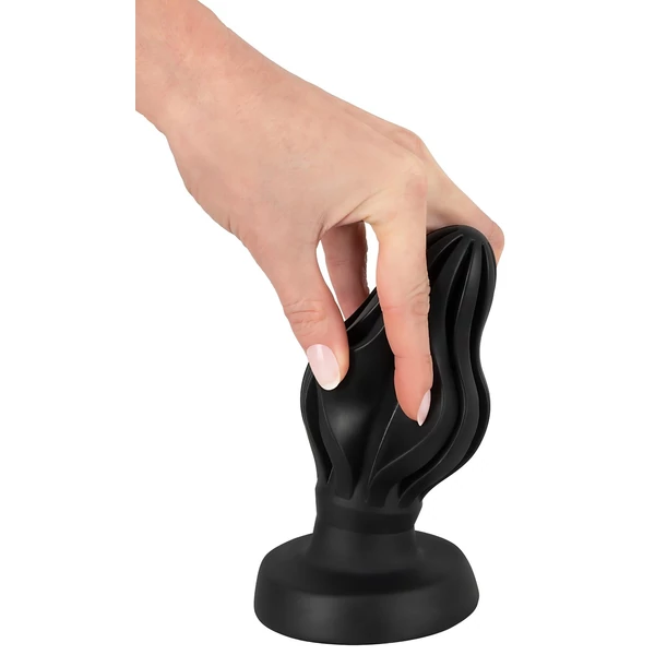 ANOS - bordázott puha butt plug - 7 cm (fekete)