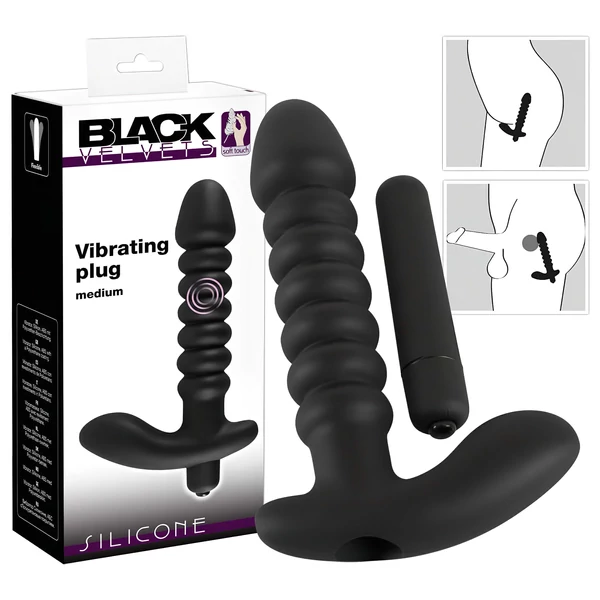 Black Velvets redős vibrátor - közepes (fekete)